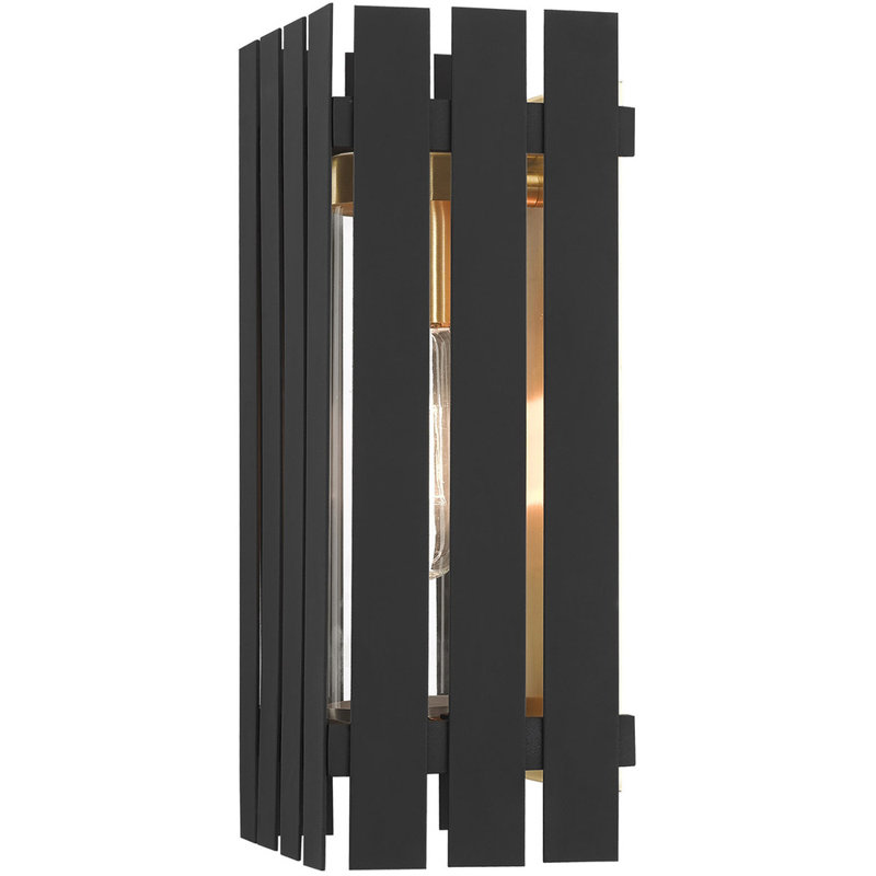 Solid Brass Wall Light, Black with Satin Brass Accents, 10" H x 6" W x 6" D