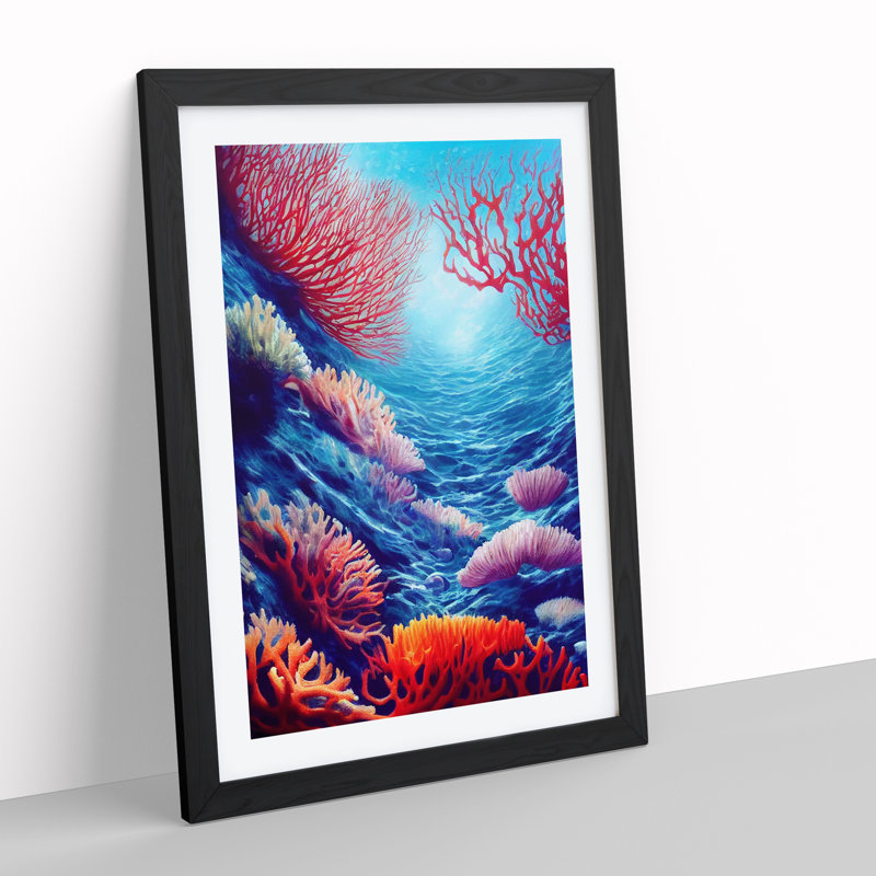 Colourful Coral Reef No.2 - Single Picture Frame Painting, Black, 34cm H x 25cm W x 2cm D