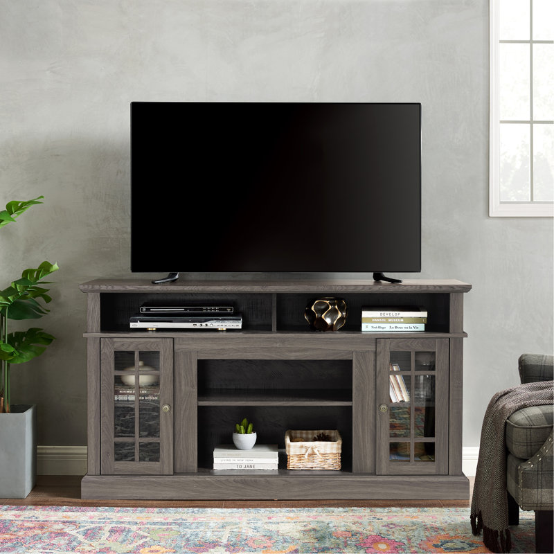 Classic TV Media Stand Modern Entertainment Console For TV Up To 65" With Open And Closed Storage Space, Dark Walnut/Black, 58.25"W*15.75"D*32"H