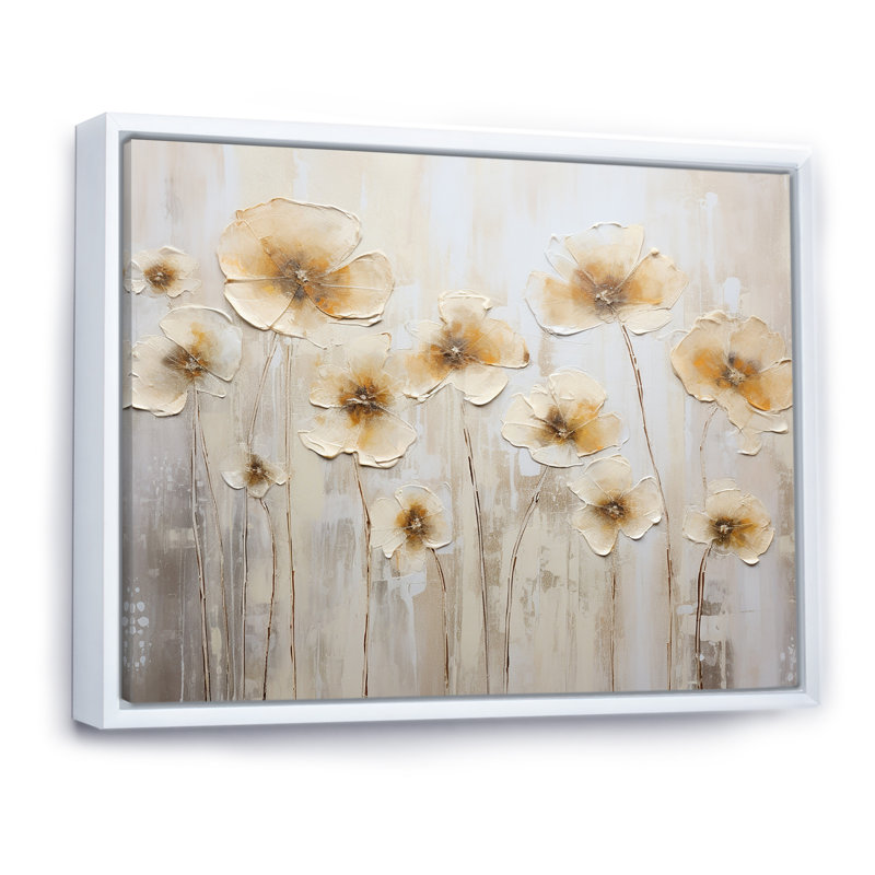 Buttercups Fields On Gray IV sur toile, H 12 po x l 20 po x P 1 po, Cadre flottant blanc