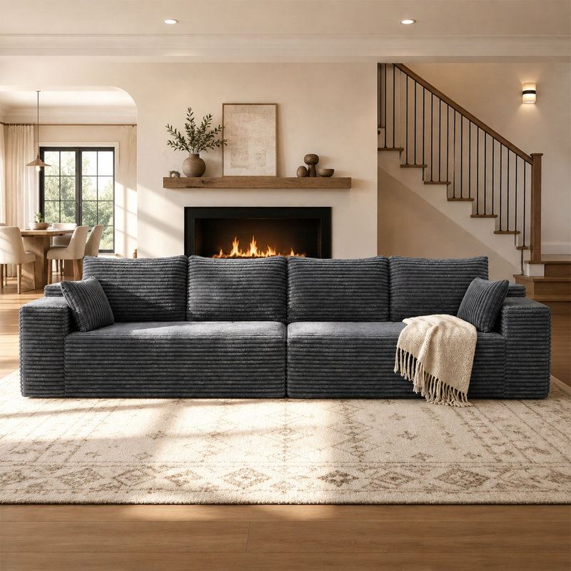 Canapé modulaire Boneless de 140 po en forme de nuage, canapé modulaire moderne avec siège profond, fauteuils rembourrés pour la chambre à coucher du salon, aucun assemblage requis (gris, 4 sièges)