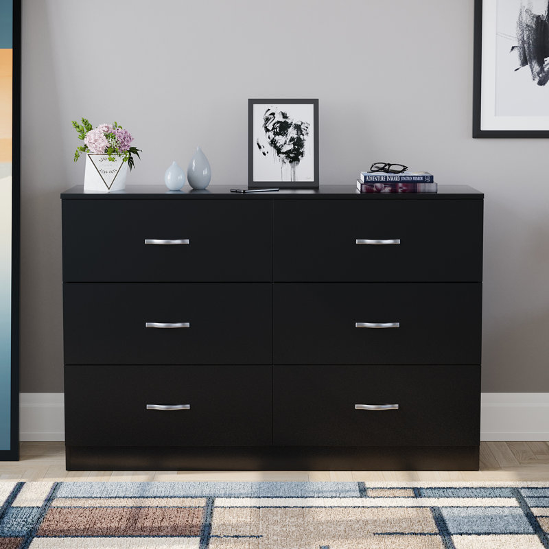 Maybery 6 - Drawer Wide Chest of Drawers, Bedroom Dresser & Storage Cabinet, Black