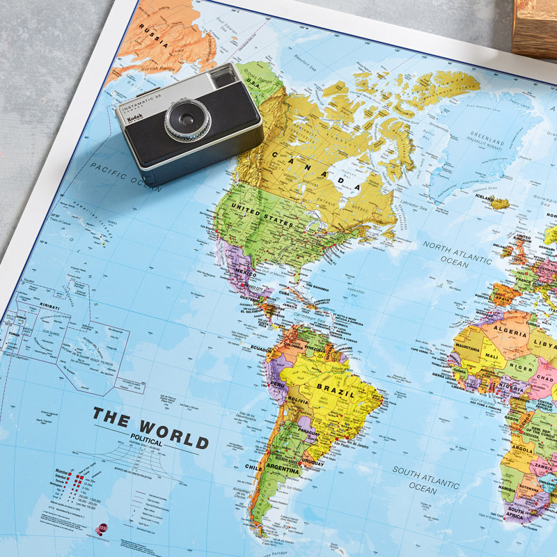 Large World Wall Map Political With Flags - Print, Unframed