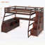Lit mezzanine double avec 7 tiroirs, 2 tablettes et bureau pour une utilisation multifonctionnelle et peu encombrante au fini espresso
