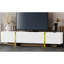 Tv Stand For 80" Tvs, White With Fluted Panels And Golden Legs Console Appearance: Living Room, White, Legs, Storage Options