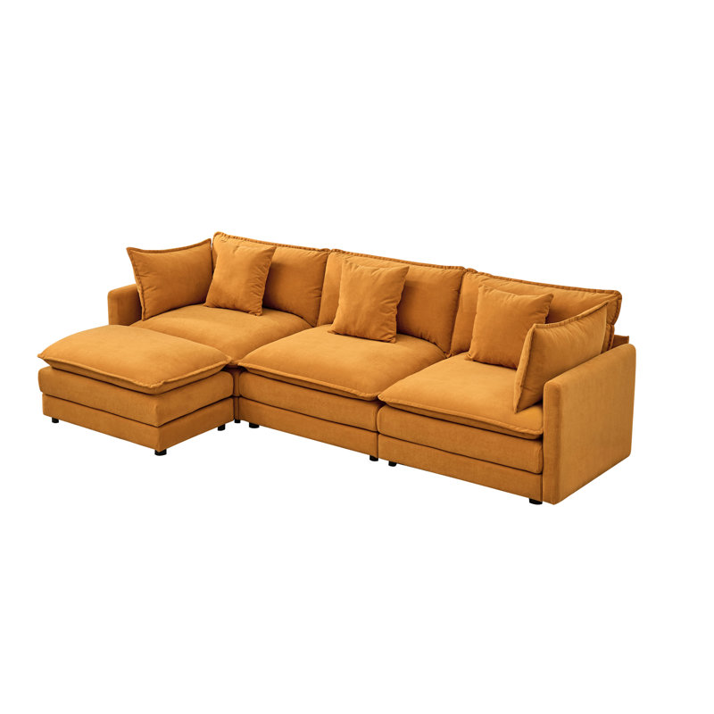 110" Chenille SOFA, Modular Combination SOFA, Deep Seated SOFA With Cushion, Yellow