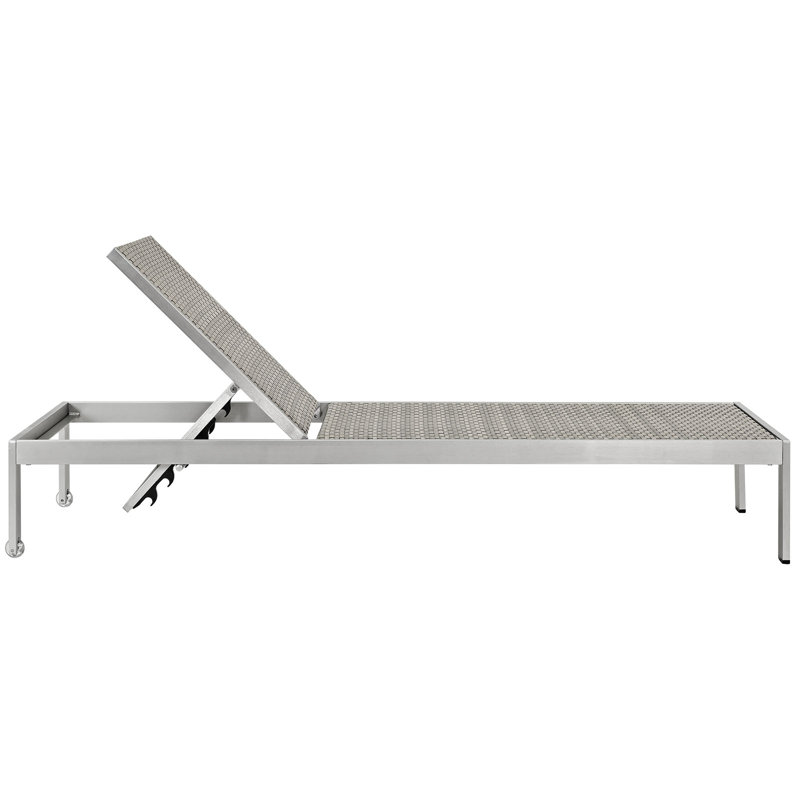 Modway Shore Aluminum Rattan Outdoor Patio Poolside Chaise Lounge Chair in Silver Gray