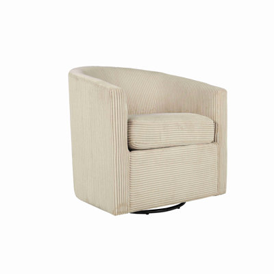 Corduroy Fabric 1Pc Swivel Accent Chair U-Backrest Living Room Plush Cushion Chair Metal Base