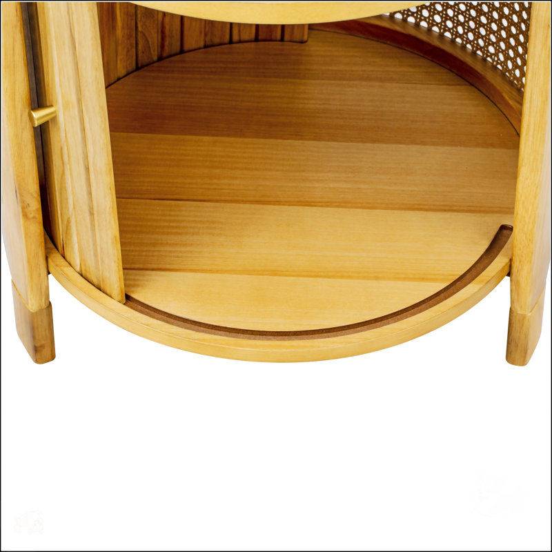 Table basse rotative moderne avec rotin et rangement caché, parfaite pour les espaces de vie élégants et fonctionnels.