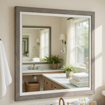 Miroir de commode Rowy | Cadre à deux tons | Ivoire et bois gris | 37 x 41 carrés