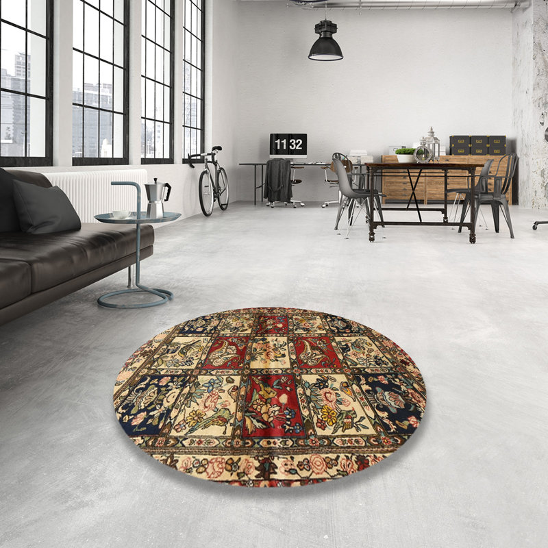 Tapis vert/pêche/violet traditionnel Avenir, Rond 3 pi