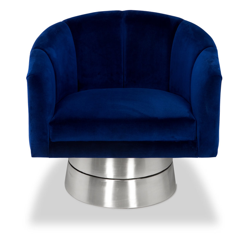 Lafrance Velvet Swivel Barrel Chair, Blue, Stainless steel