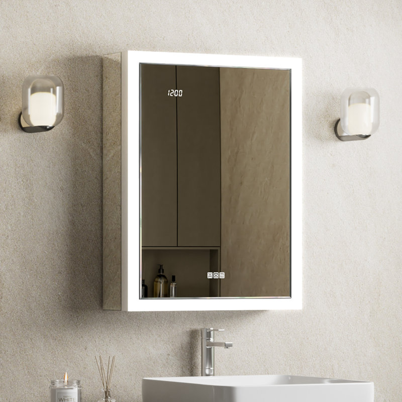 Ciyanna Recessed LED Lighted Medicine Cabinet with 3 Adjustable Shelves, Defogger, Outlets & USBs, 32" H x 24" W x 5" D