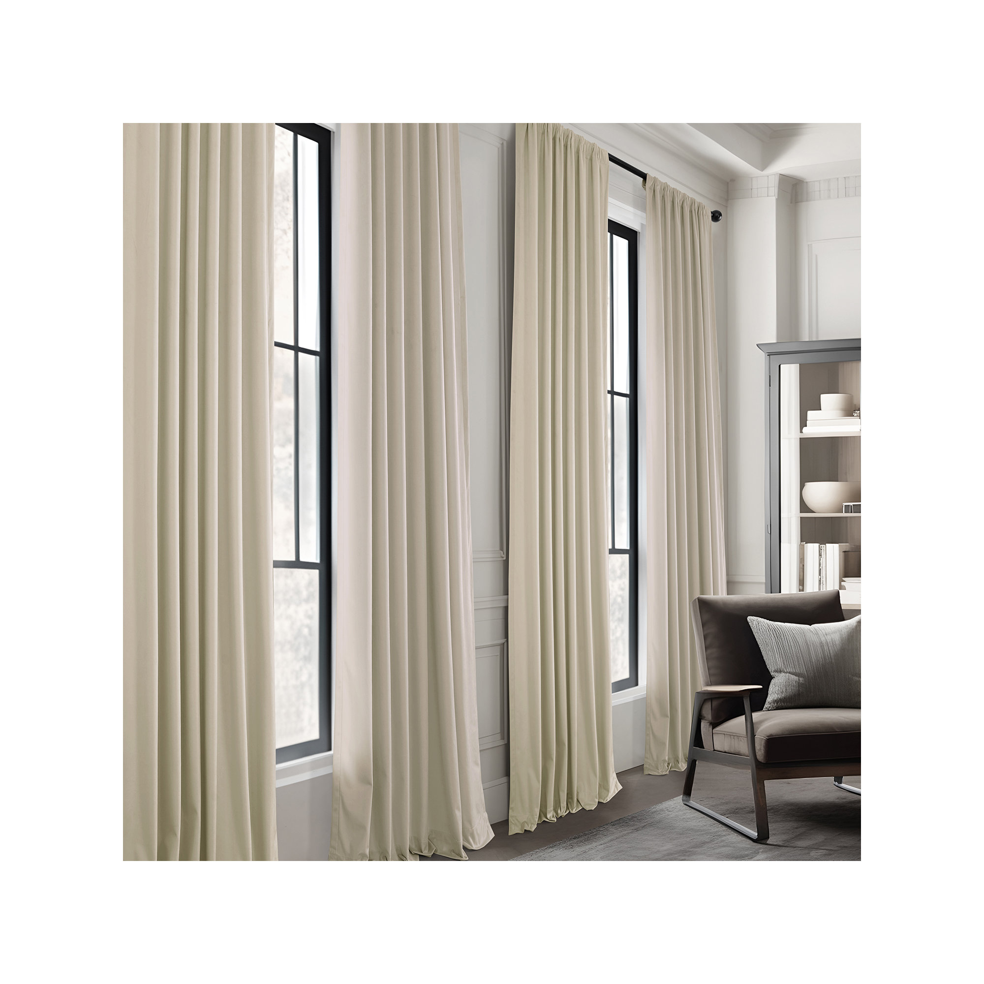 Winnette Velvet Room Darkening Curtain Panels (Set of 2) , 50" W x 120" L, Light Ivory