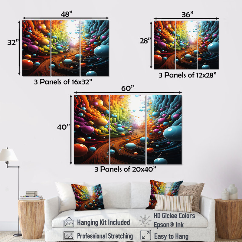 Ensemble de salon Rainbow Lightspace Spheres Pathway - Space Paysages, Toile tendue, H 28 po x l 36 po x P 1 po