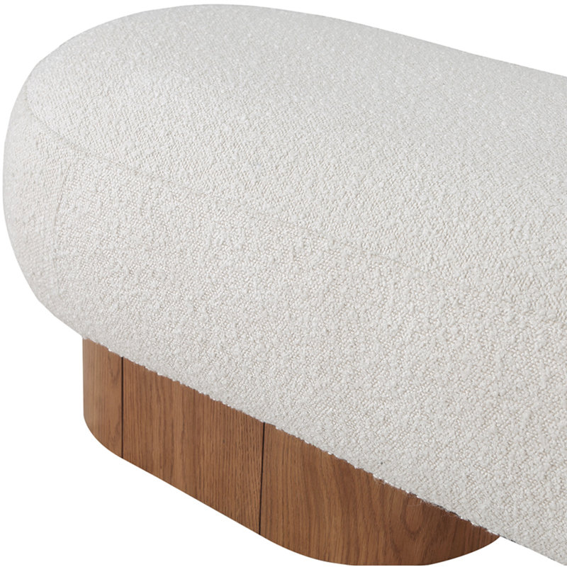 Banc rembourré en tissu Denyer, Tissu crème bouclé, Naturel