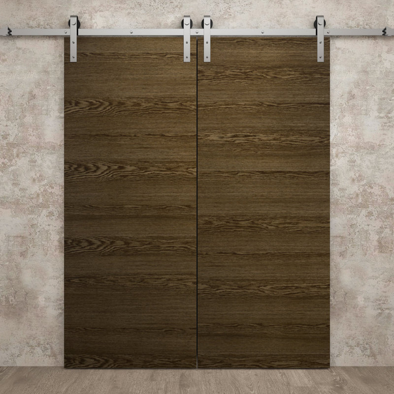 Porte de grange double moderne | Ego 5000 | Ensemble de rail argenté | Portes intérieures solides, Chêne marbré