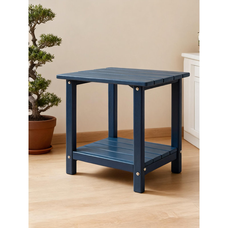 Table d'appoint extérieure double couche en PEHD bleu, l 17,72 po x P 14,96 po x H 17,32 po, pour la cour intérieure