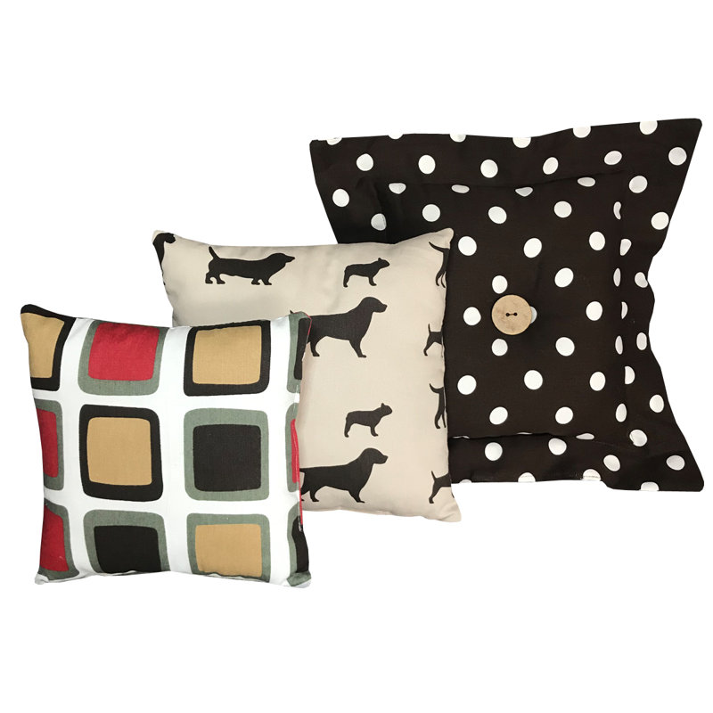 Houndstooth Buttons Cotton Reversible Throw Pillow