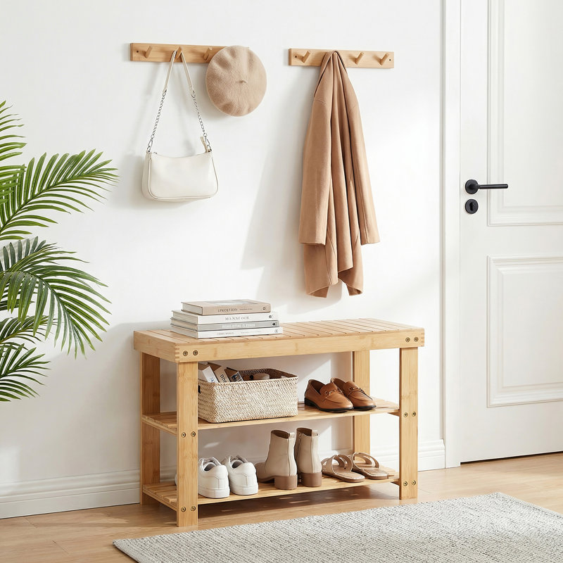Wood Shoe Storage Bench with Seating, Entryway Organizer, Sturdy Construction for Hallway, Natural, Natural Wood