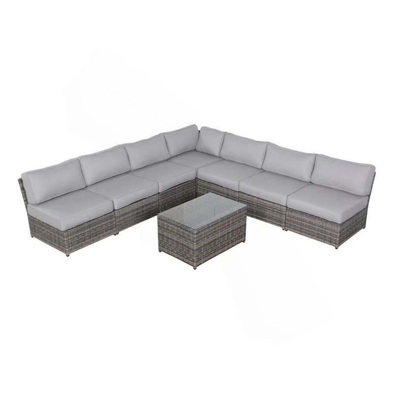 Ensemble de conversation de terrasse en osier pour 6 personnes avec coussins entièrement assemblé