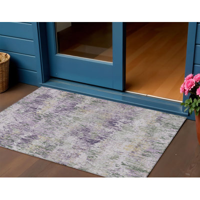 Tapis extérieur lavable rayé mauve 3 pi x 5 pi lavande