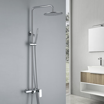     10" Wall Mounted Exposed Shower System With Tub Spout And Height Adjustable Handheld Shower
