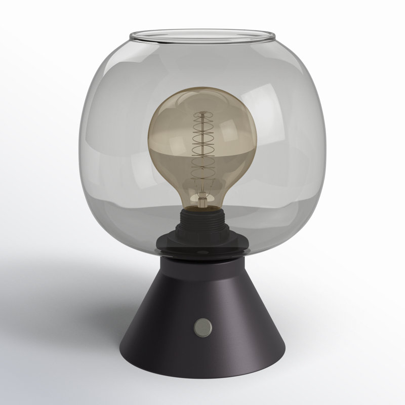 Black Touch Table Lamp with Smoke Glass Shade