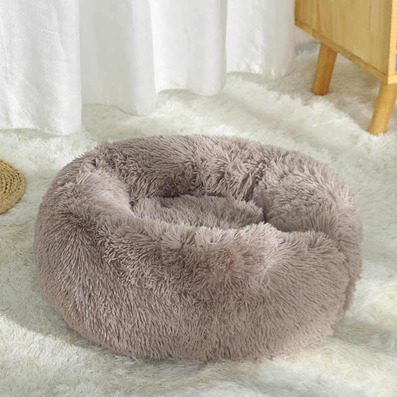 Lit rond pour chat Dequarius, L 15,7 po x P 15,7 po x H 6 po, Beige-brun