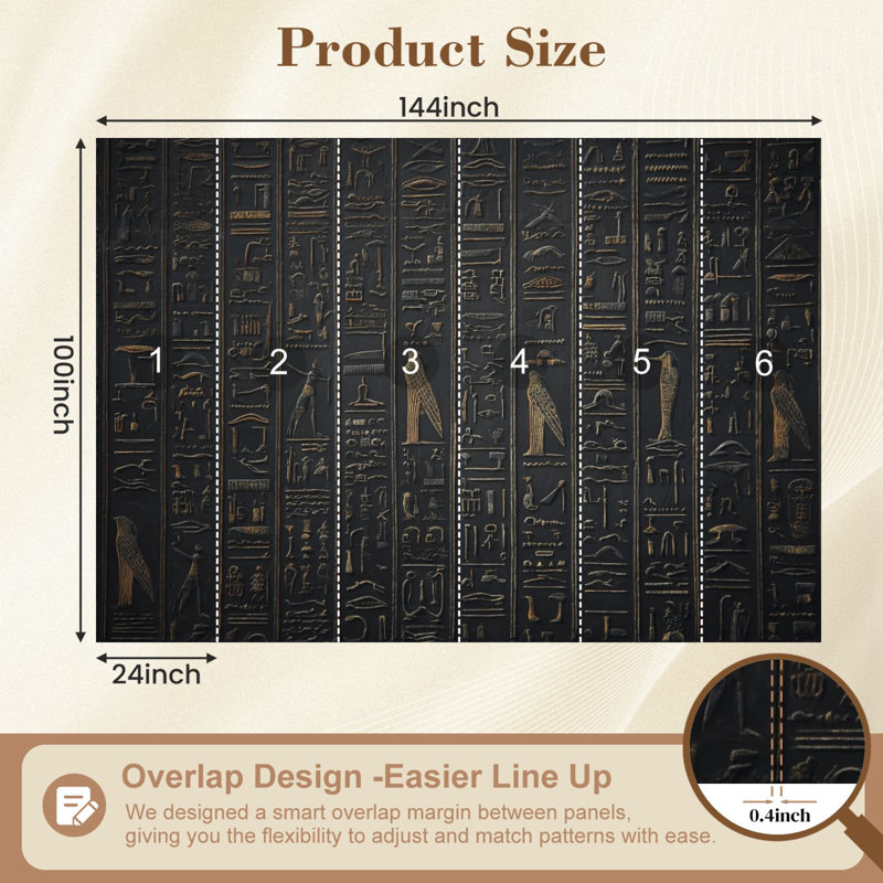 Papier peint adhésif auto-adhésif moderne l 144 po x H 100 po pour chambre à coucher avec tablette Hiéroglyphes égyptiens