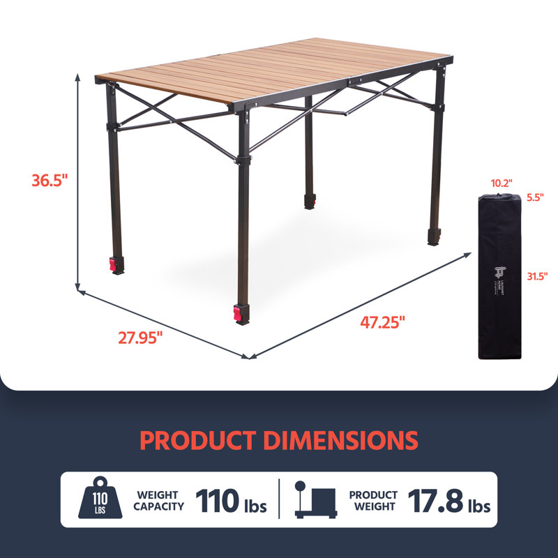 Folding Camping Table with Aluminum Roll-up Tabletop