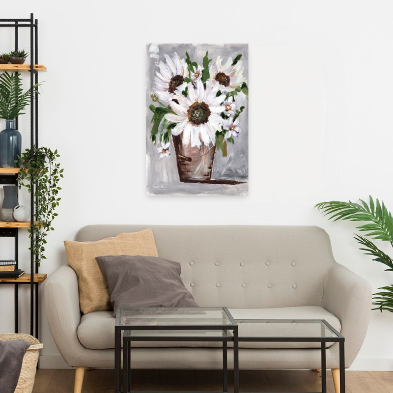 Fleurs de fermière abstraites, marguerite contemporaine, art floral printanier, 24" H x 16" W