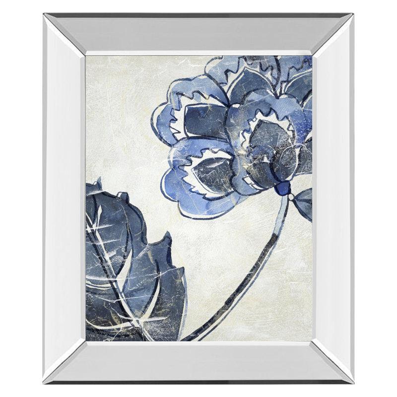 Art mural fleur bleue - 22 po x 26 po - Cadre en miroir