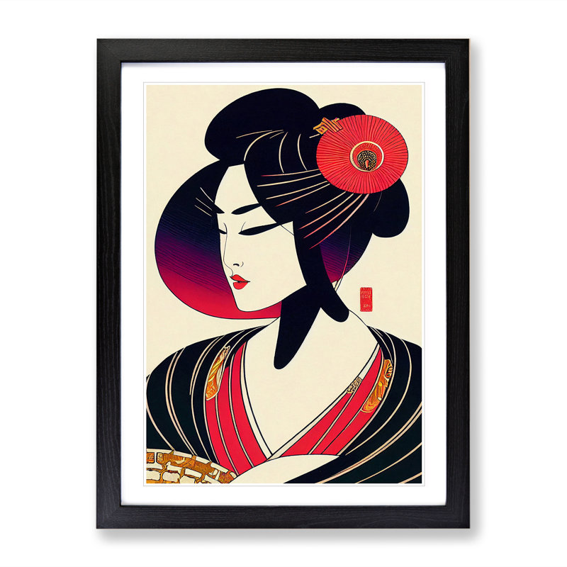 Decorated Geisha - Single Picture Frame Print, Black, 64cm H x 46cm W x 2cm D