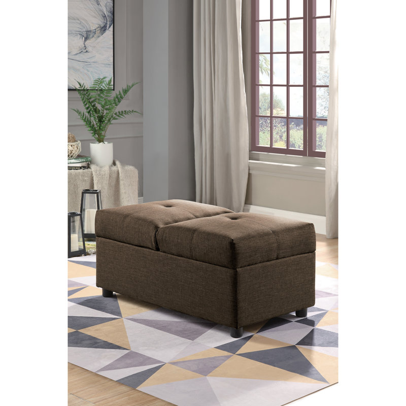 Chaise de rangement convertible brune 1pc avec tissu texturé, structure en contreplaqué de bois massif, siège rembourré en mousse, plateau, fonction réglable, pieds exposés, rangement intérieur, idéale pour la couleur du salon
