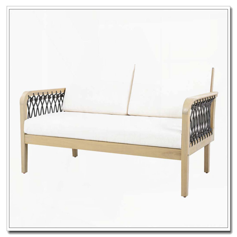 Ensemble de causeuse et table basse d'extérieur en bois d'acacia, Teck clair