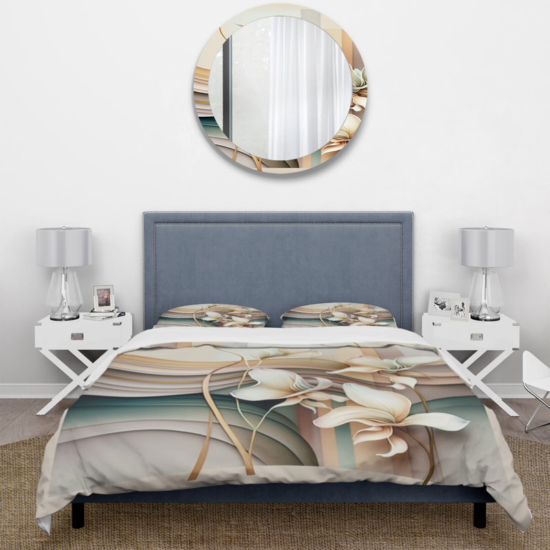 Ensemble de housse de couette en microfibre / polyester Beige Orchid Flowers Hyperrealistic II
