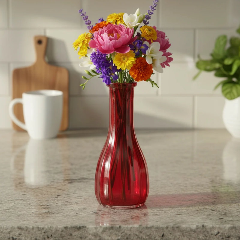 Vase Bud, Rouge, H 3 po x l 3 po x P 8,5 po