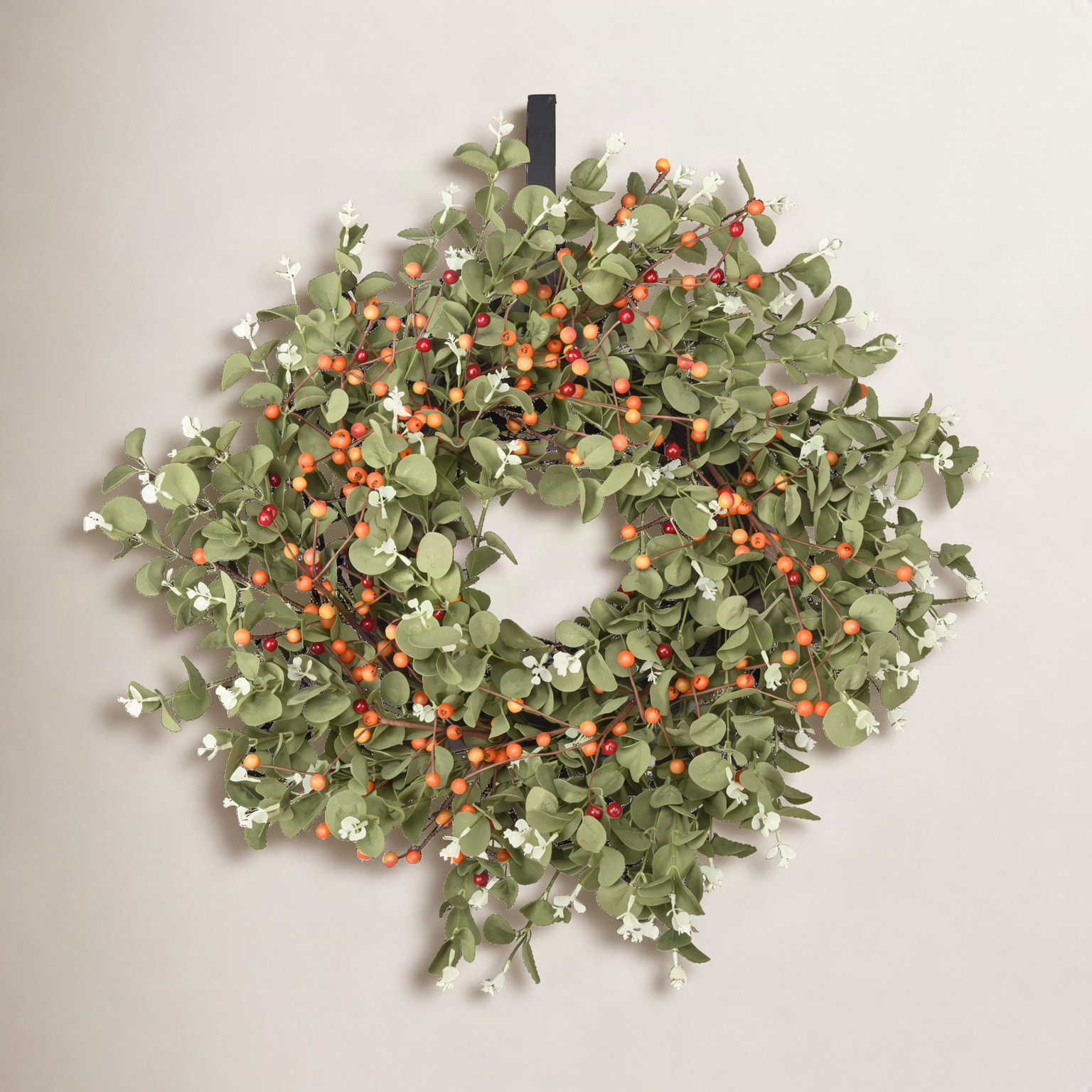 24" Handcrafted Eucalyptus and Berry Everyday Wreath, Orange/Green