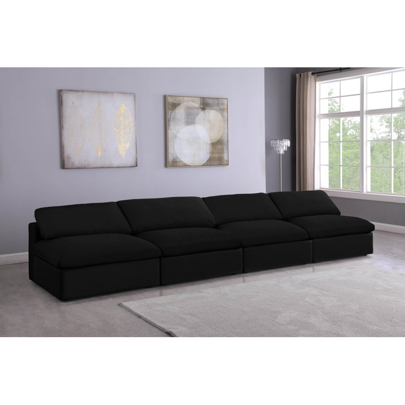 Burrows Upholstered Sofa, 32" H x 156" W x 40" D, Black Linen Textured Fabric