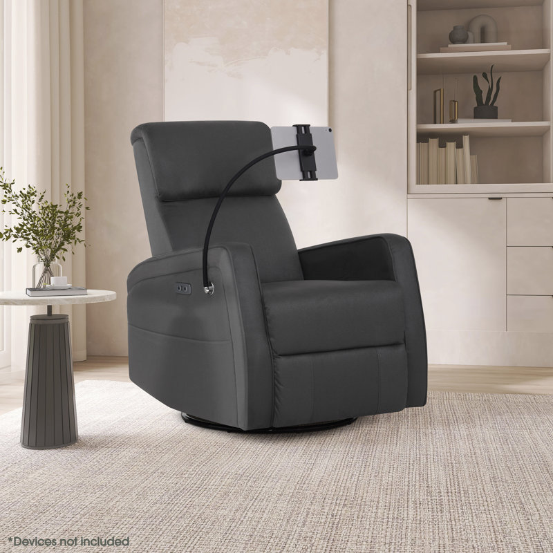 Evolur Maverick Power Recline Glider With Device Holder, Gray