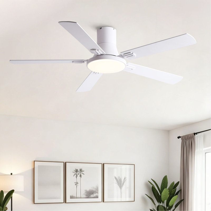 Ventilateur de plafond blanc 52 pouces avec lumière et télécommande Mordern, White