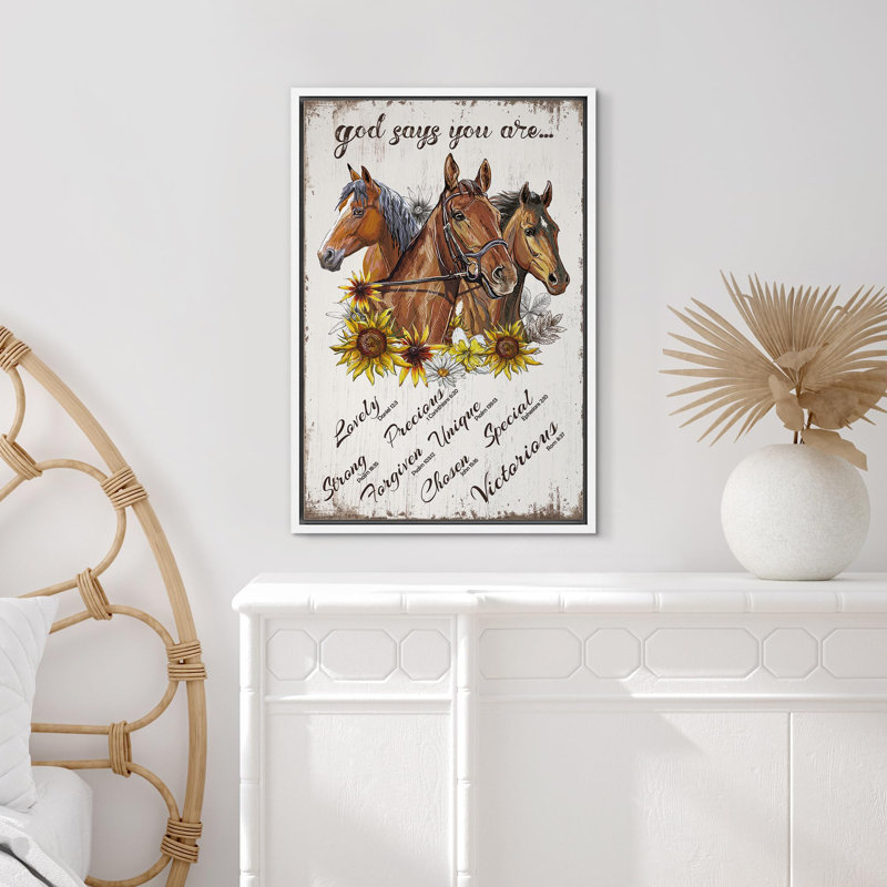 «Courir les chevaux», «Divine God Says You Are with Horse», impression sur cadre flottant sur toile, Blanc