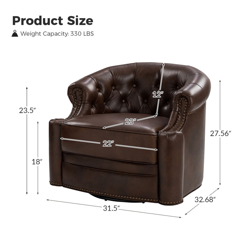 Fauteuil pivotant en cuir véritable de 31,5 po de large Toiya, Chocolat