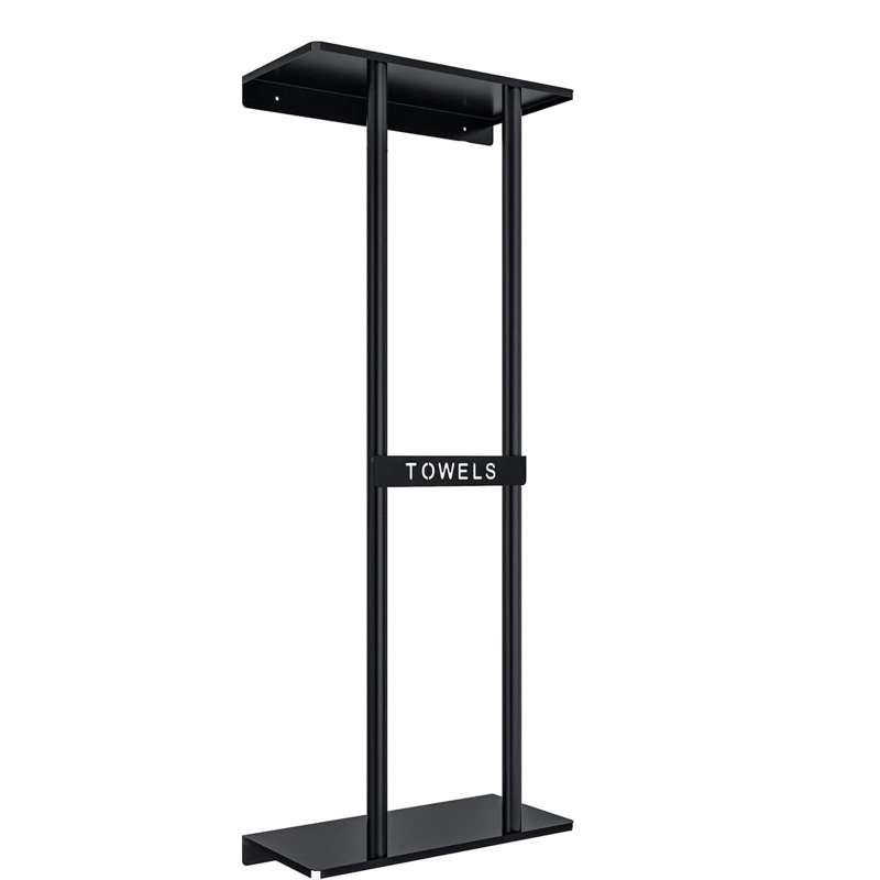 Porte-serviettes mural noir de 76 cm (30 po) avec tablette, pouvant contenir 6 grandes serviettes roulées