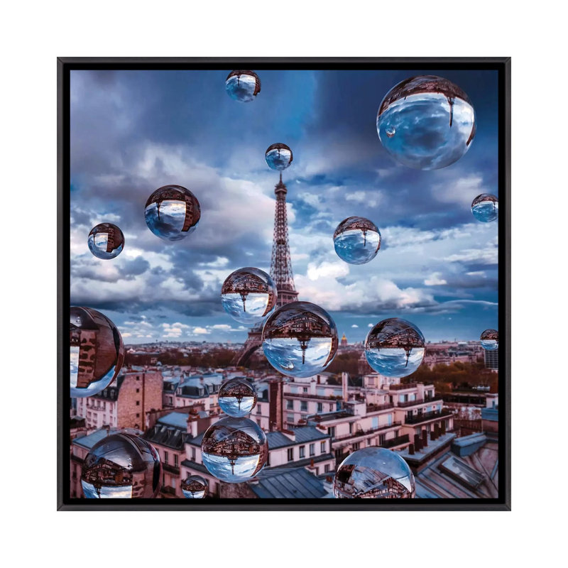 Reproduction d’art, "Paris inspiration" par Hobopeeba, H 18 po x l 18 po x 1,5 po, Toile avec cadre noir patiné, Pas de tapis