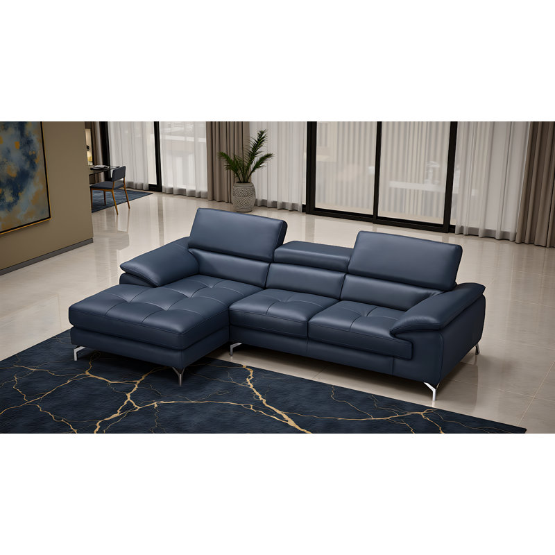 Marielys Upholstered L-Shaped Sectional Left Hand Facing, Blue Leather 
