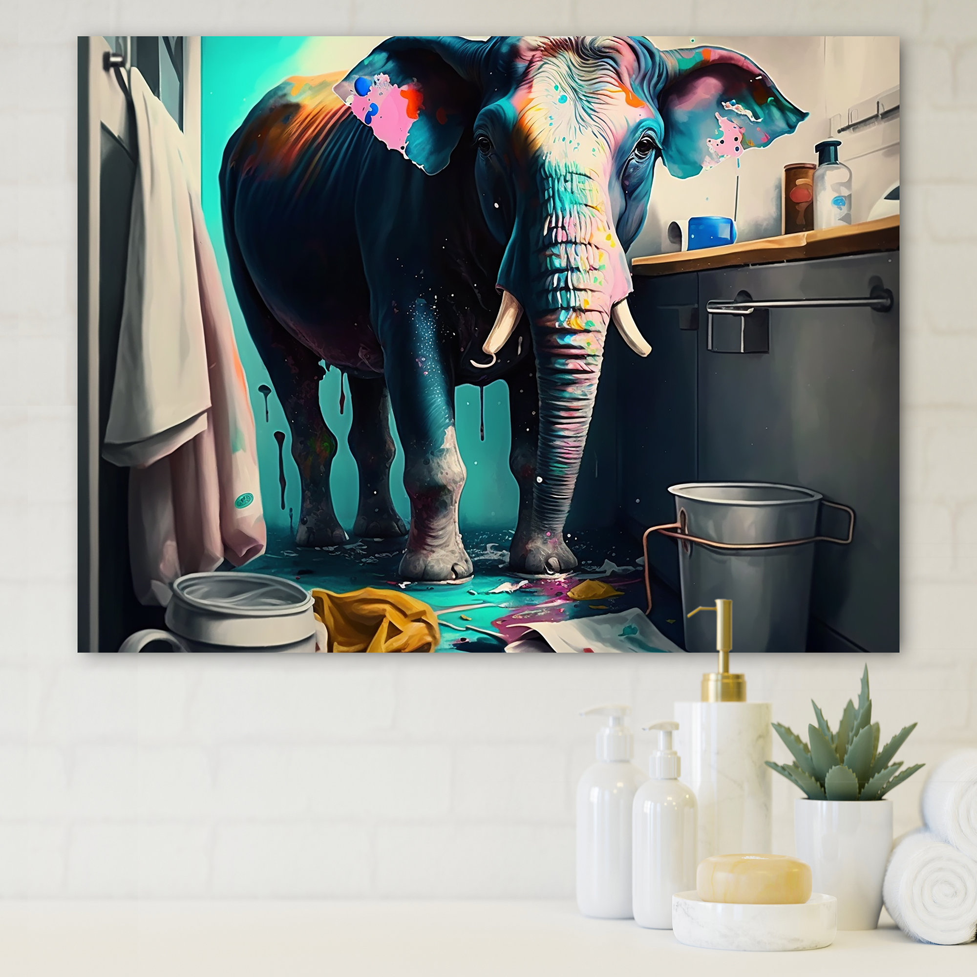Trinx Cute Elephant Doing Laundry I - Animals Canvas Wall Art - Wayfair ...