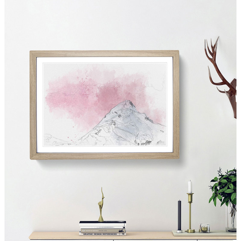 Snowy Mountain - Framed Print, 62cm H x 87cm W x 2cm D, Oak Framed