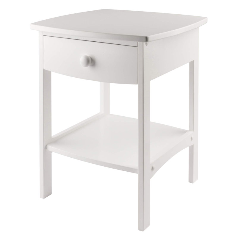 Curved End table/Night Stand with one drawer, White